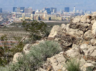 View of downtown Las Vegas from nearby geologic mapping project.