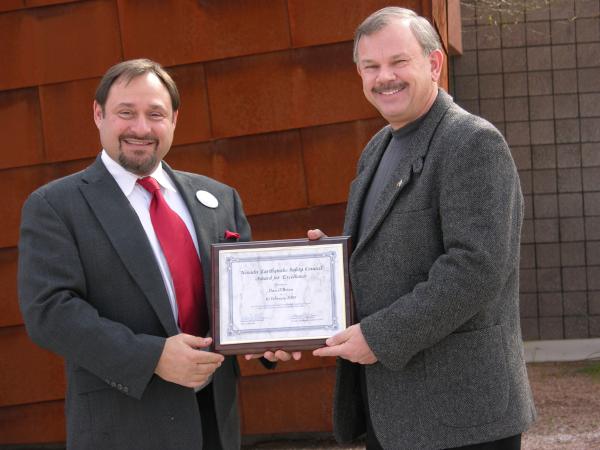 Dan O'Brien received the Nevada Earthquake Safety Council Award for Excellence, presented by Chairman Ron Lynn