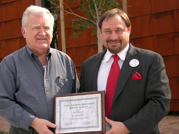 Jim O'Donnell received the Nevada Earthquake Safety Council Award for Excellence, presented by Chairman Ron Lynn
